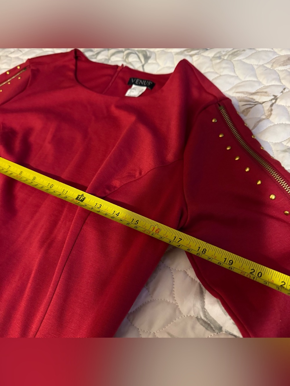 NWT VENUS Red Studded Accent Zipper Sleeve Sheath Dress Size 8 - Picture 6 of 10